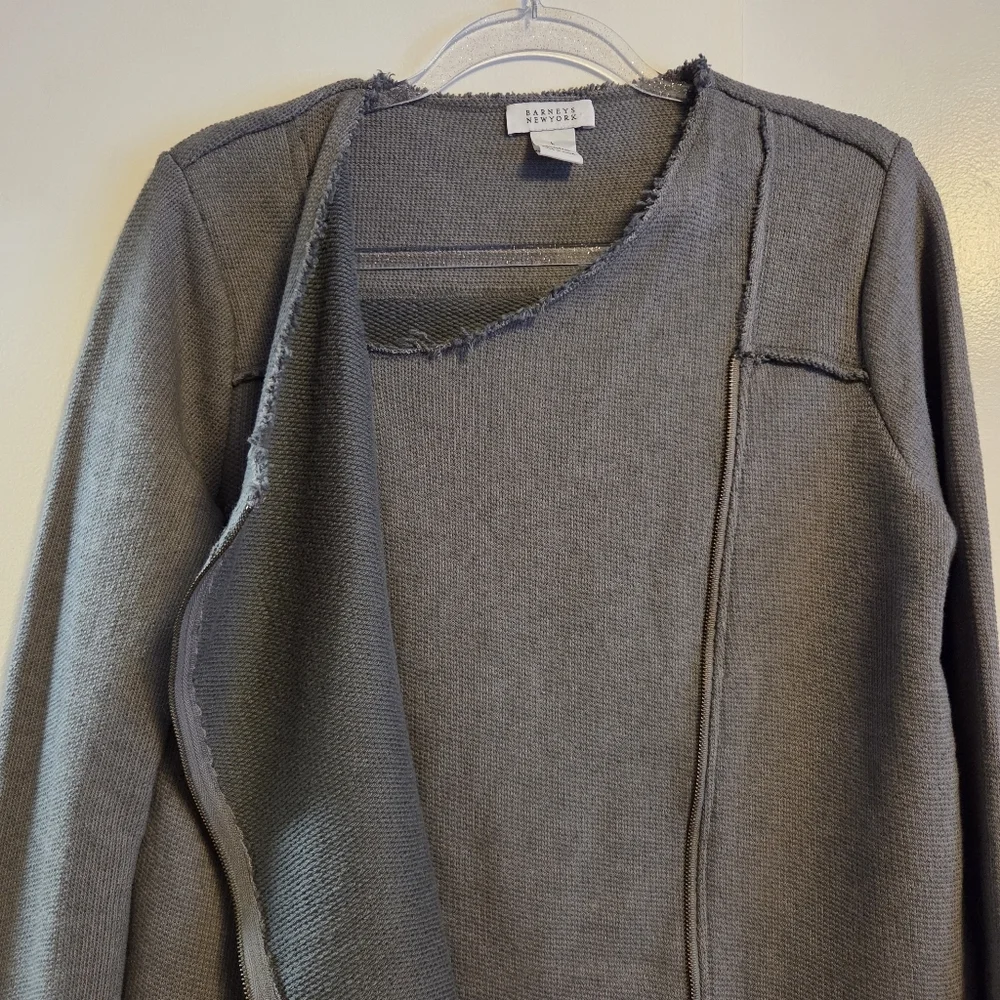 BARNEYS NEW YORK Grey Cotton Moto Jacket Sweater Large